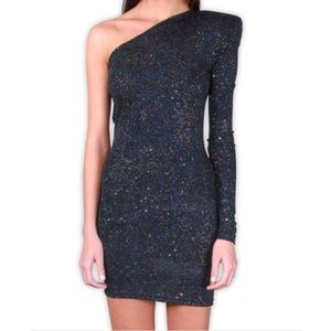 Brian Lichtenberg Black Sparkle One Shoulder Dress